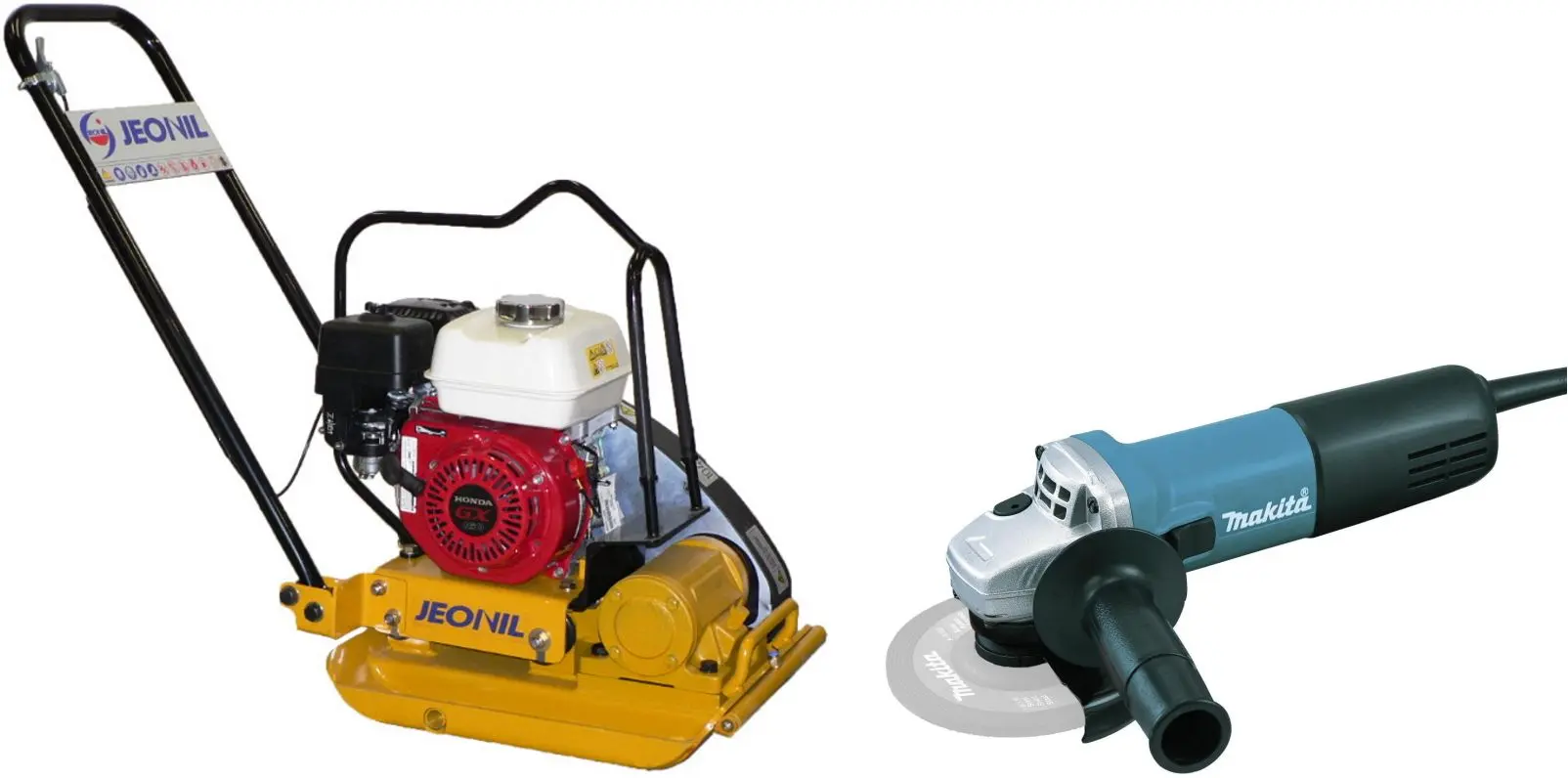 Set placa compactoare pe benzina + polizor unhiular Jeonil JPC-90 WT + 9558HNR