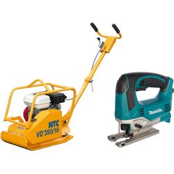 Set placa compactoare pe benzina + ferastrau vertical NTC VD 350/16 + JV0600
