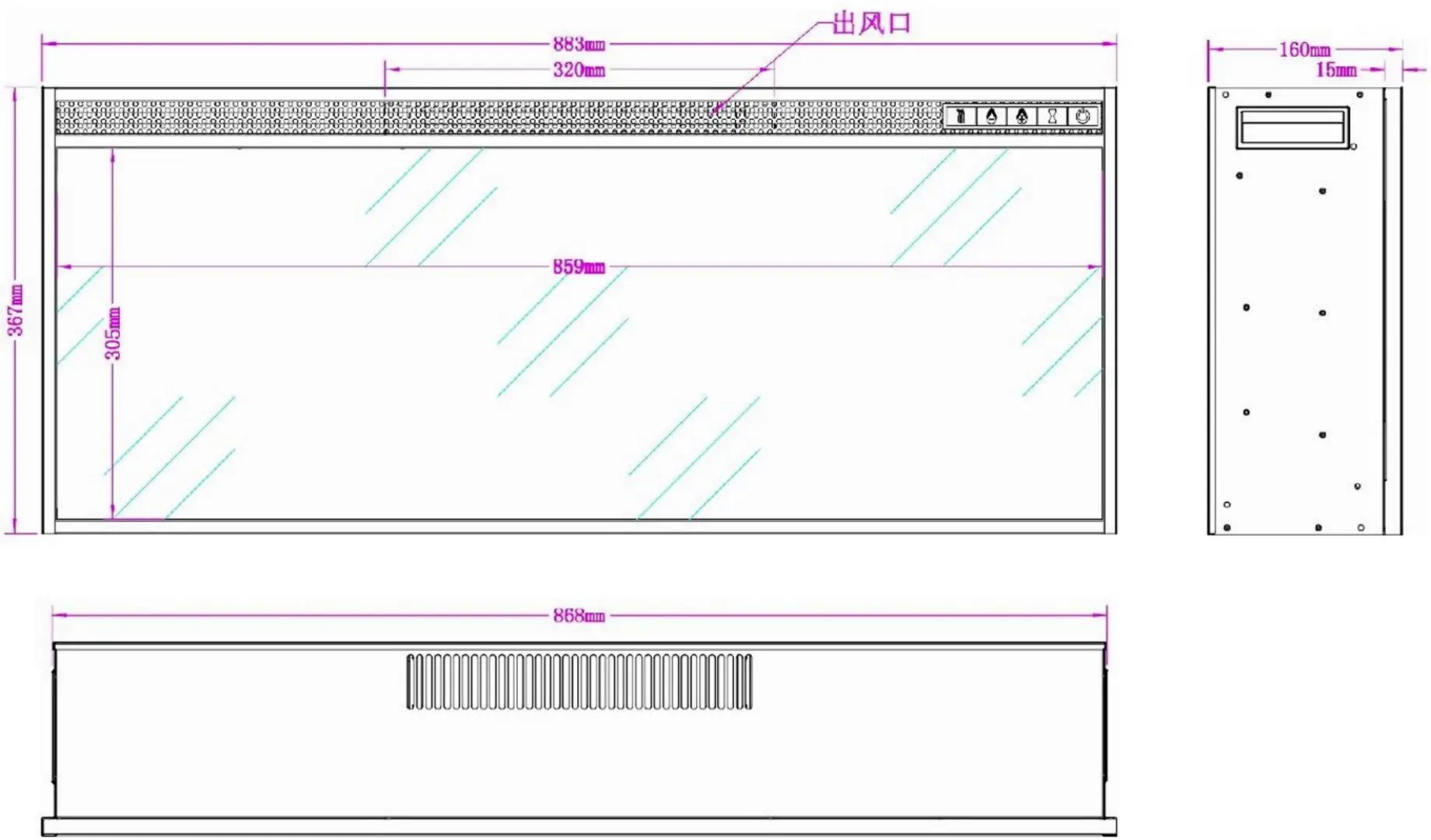 Focar electric Art Flame Tasmania BEF-35BM (Black)