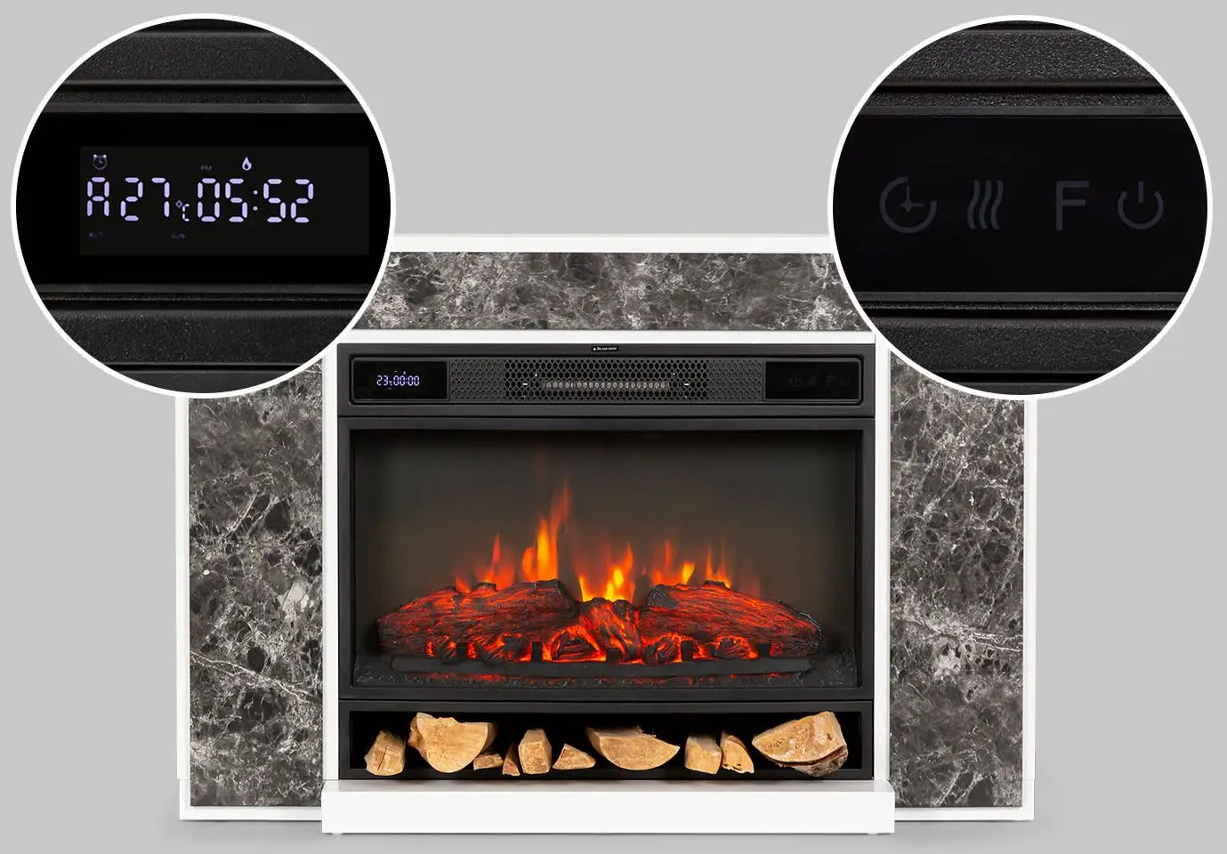 Semineu cu focar electric Klarstein Vulsini Nightfall (Grey/White)