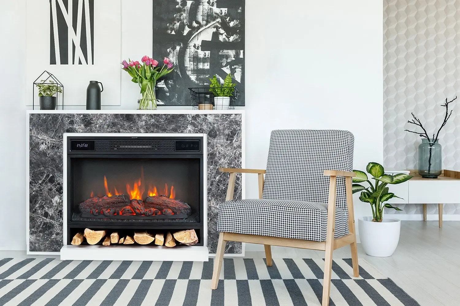 Semineu cu focar electric Klarstein Vulsini Nightfall (Grey/White)