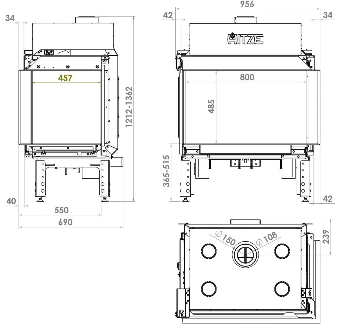 Semineu pe gaz Hitze Calma 80R (Graphite) - 3