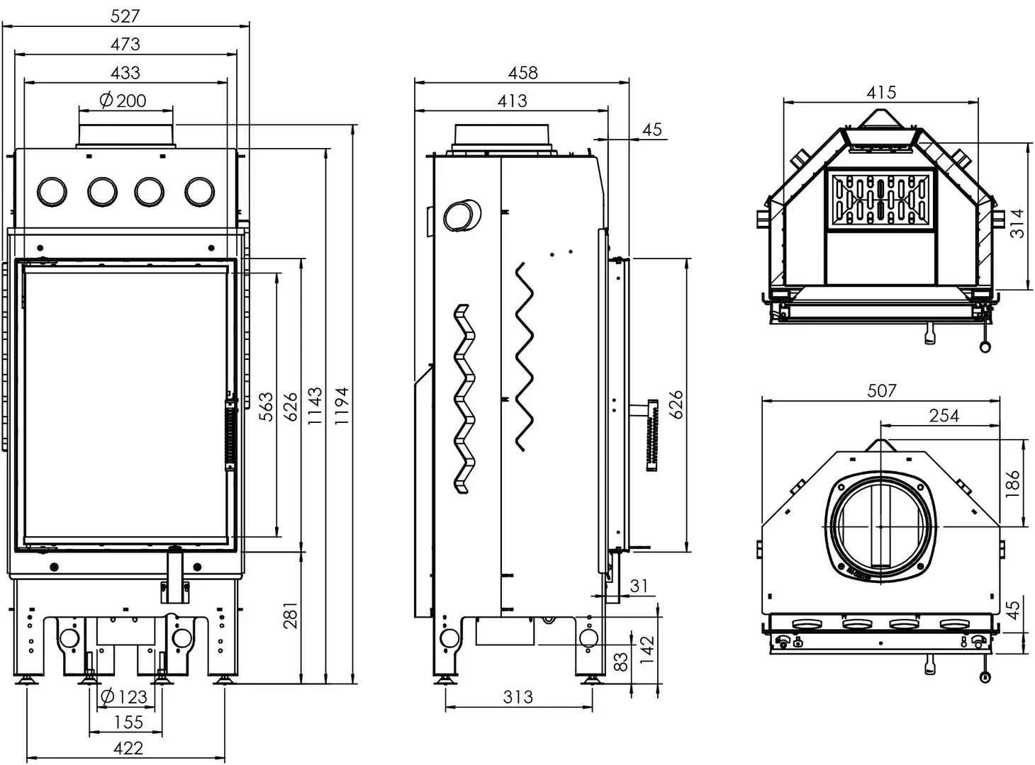 Каминная топка Hitze Albero AL11S.V-D (Black) - 5