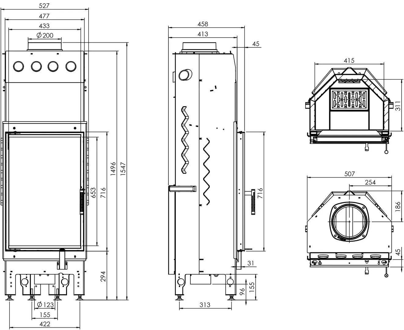 Focar semineu Hitze Albero AL14S.V-D (Black) - 4