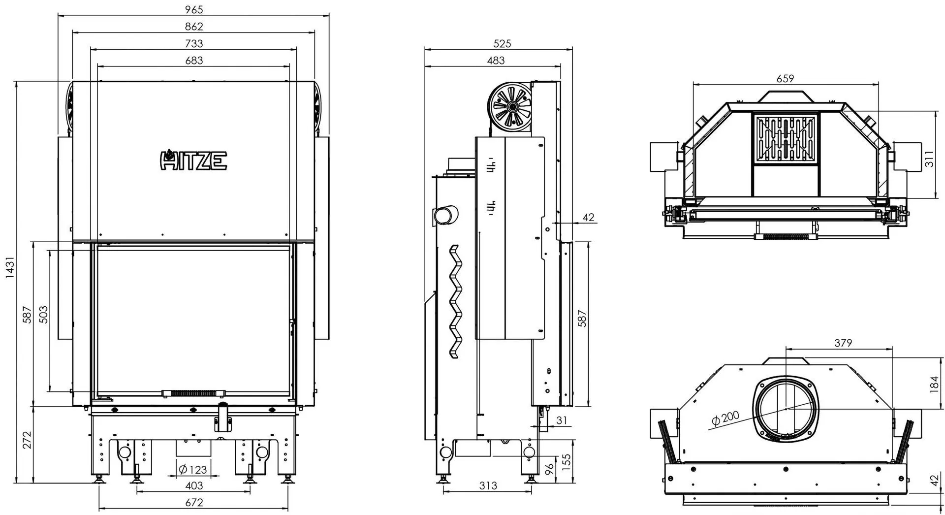 Каминная топка Hitze Albero AL16G.H-D (Black/Silver) - 4