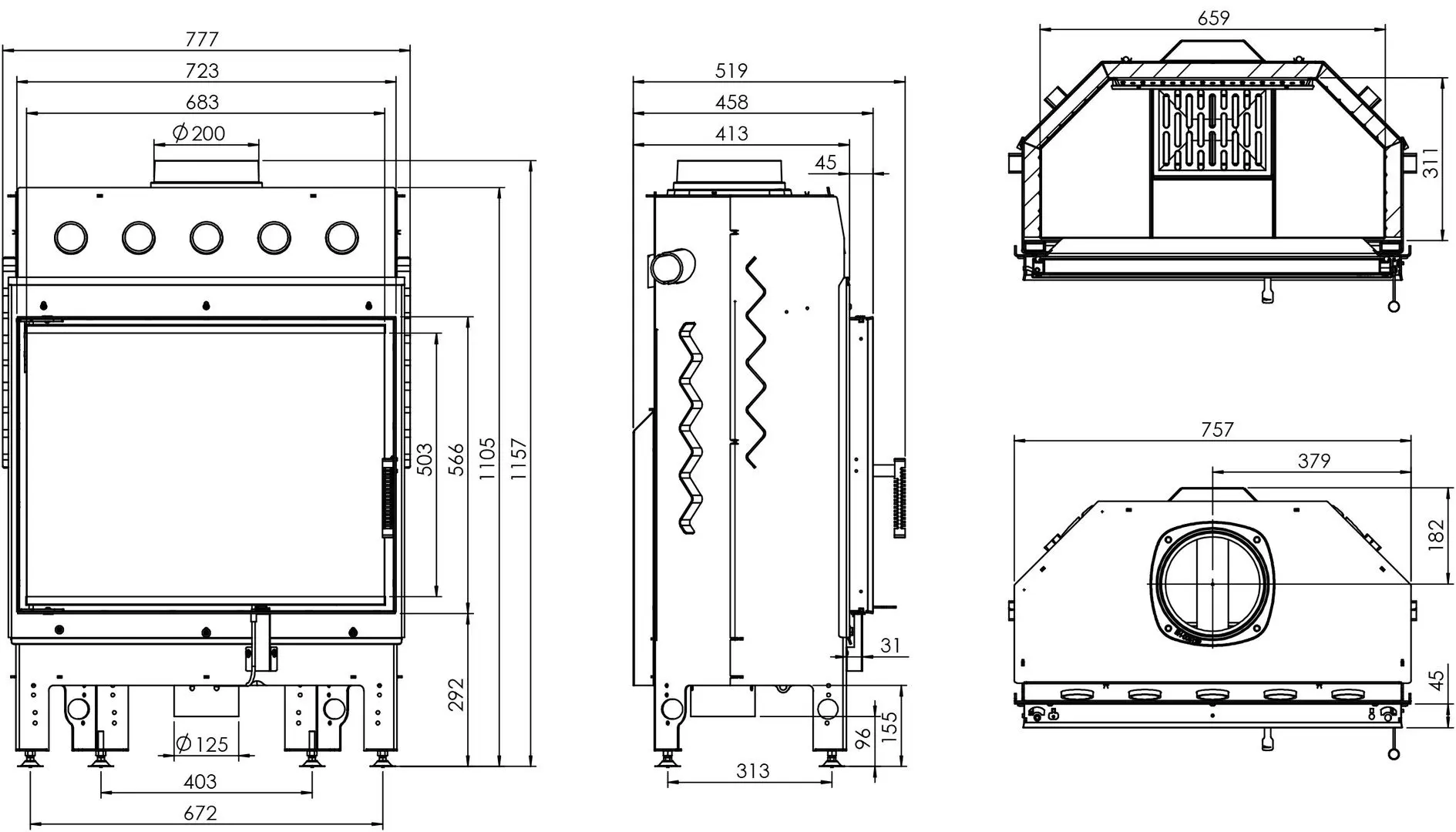 Каминная топка Hitze Albero AL16S.H-D (Black) - 5