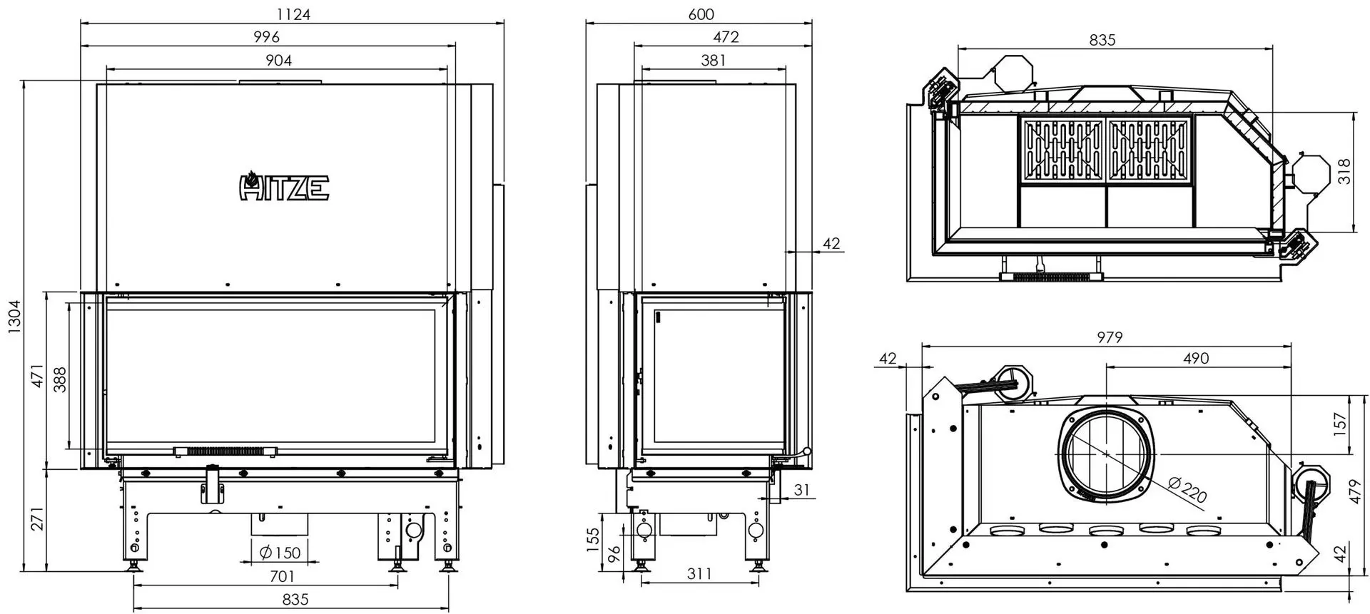 Каминная топка Hitze Albero AL19LG.H-D (Black/Silver) - 5