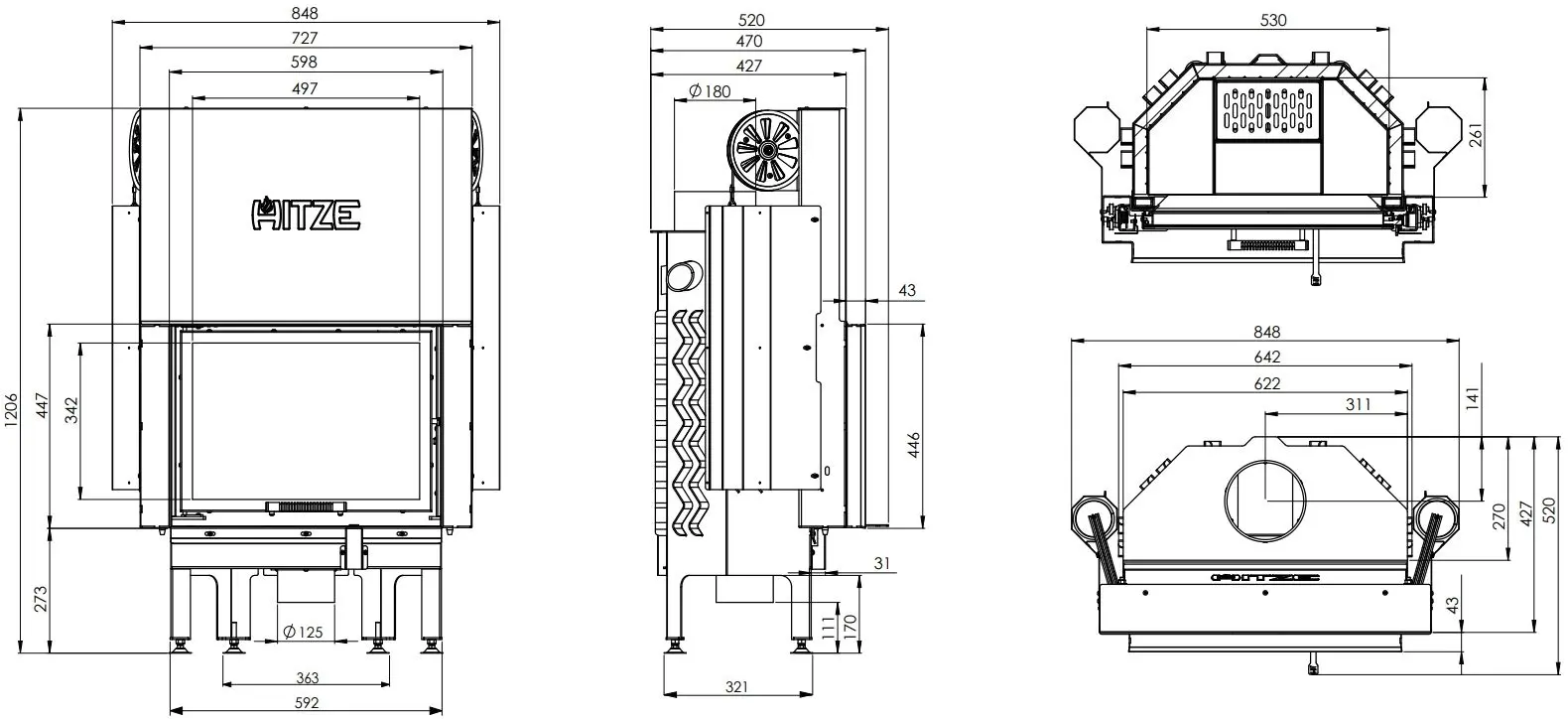 Каминная топка Hitze Albero AL9G.H-D (Black/Silver) - 4