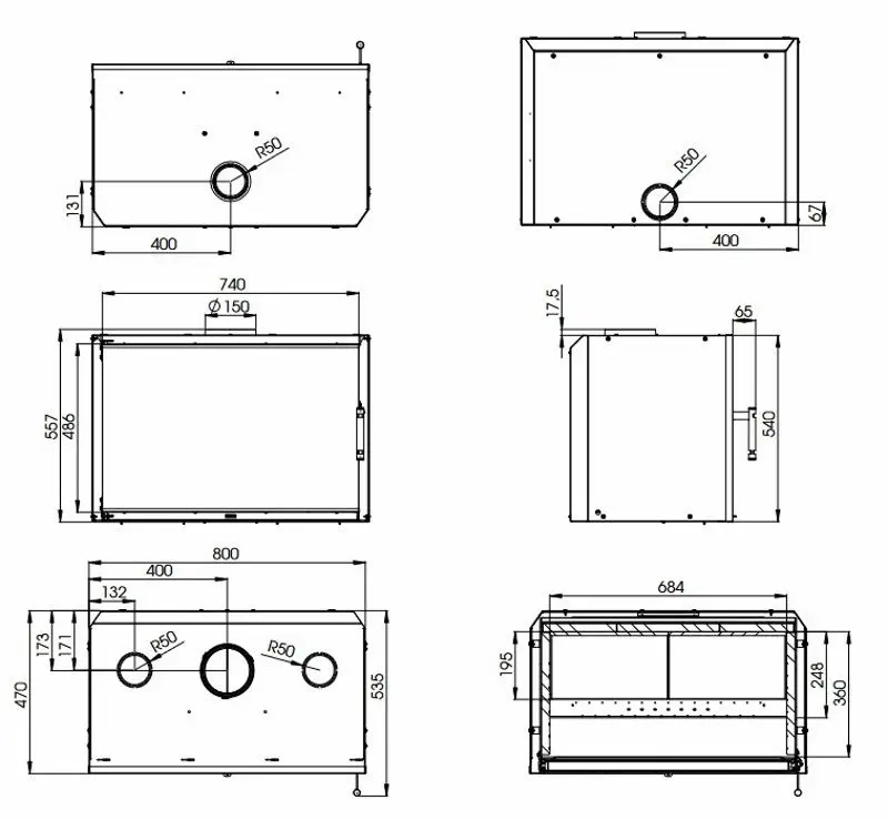 Каминная топка Hitze Cubo 800 (Black) - 7