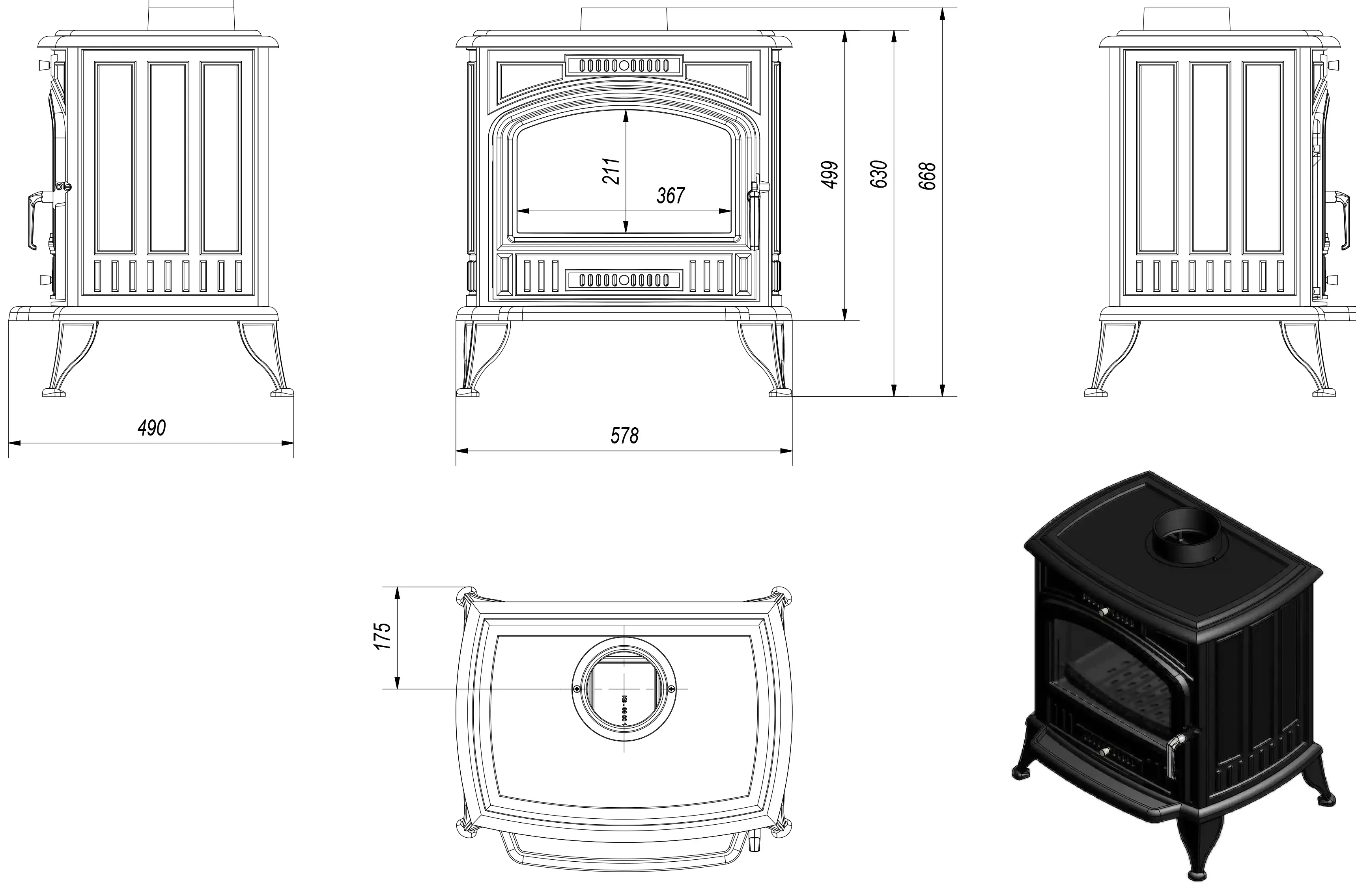 Soba-camin Kratki Koza K6 (Black) - 4