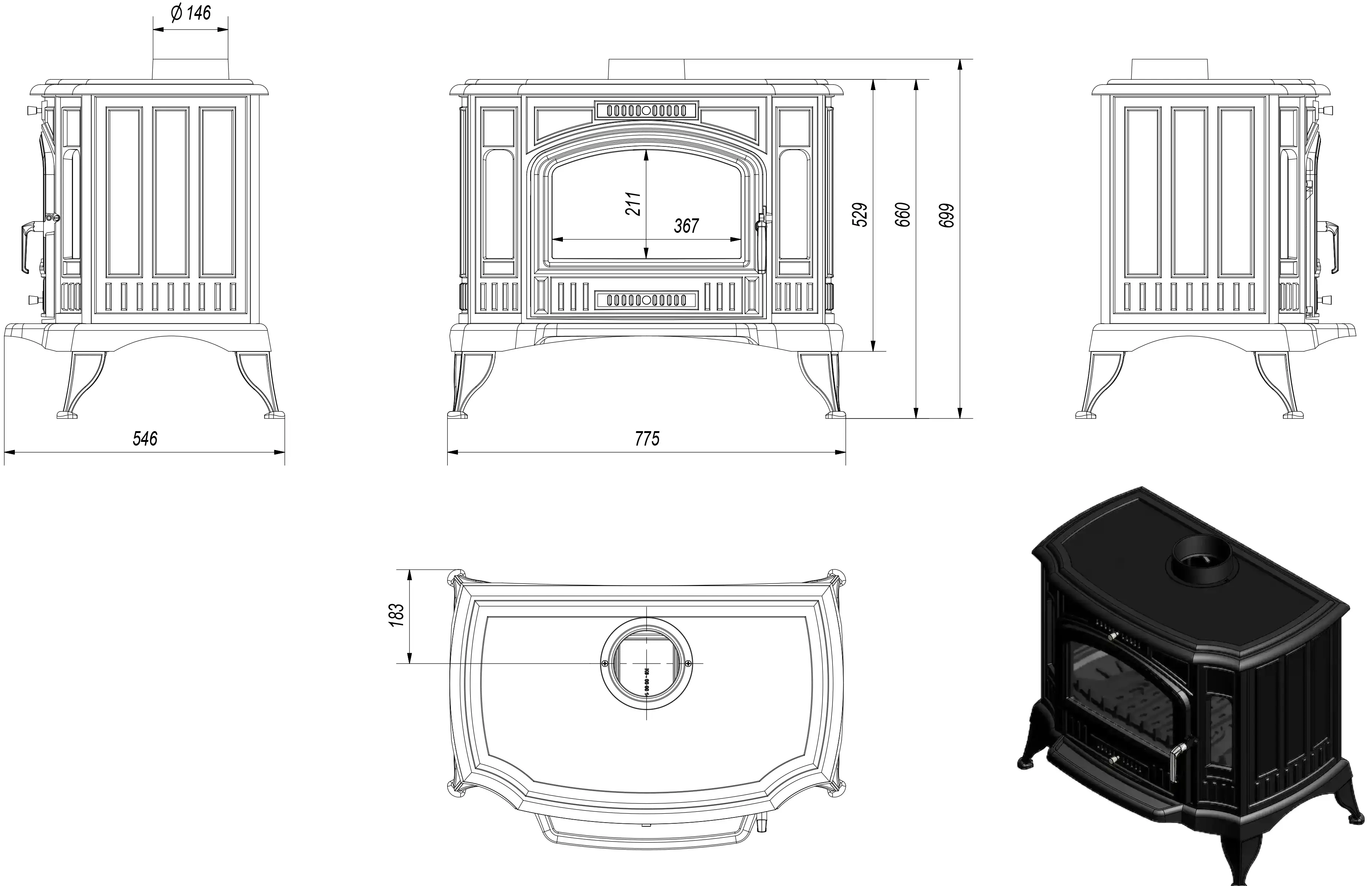 Soba-camin Kratki Koza K9 (Black) - 4