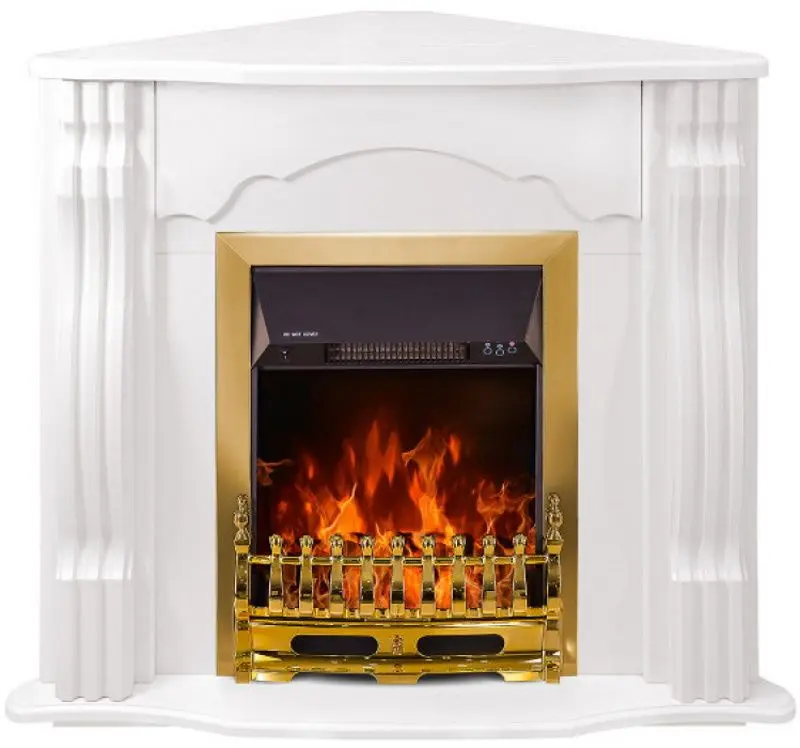 Semineu de colt Clasic cu focar Galileo Gold (White)