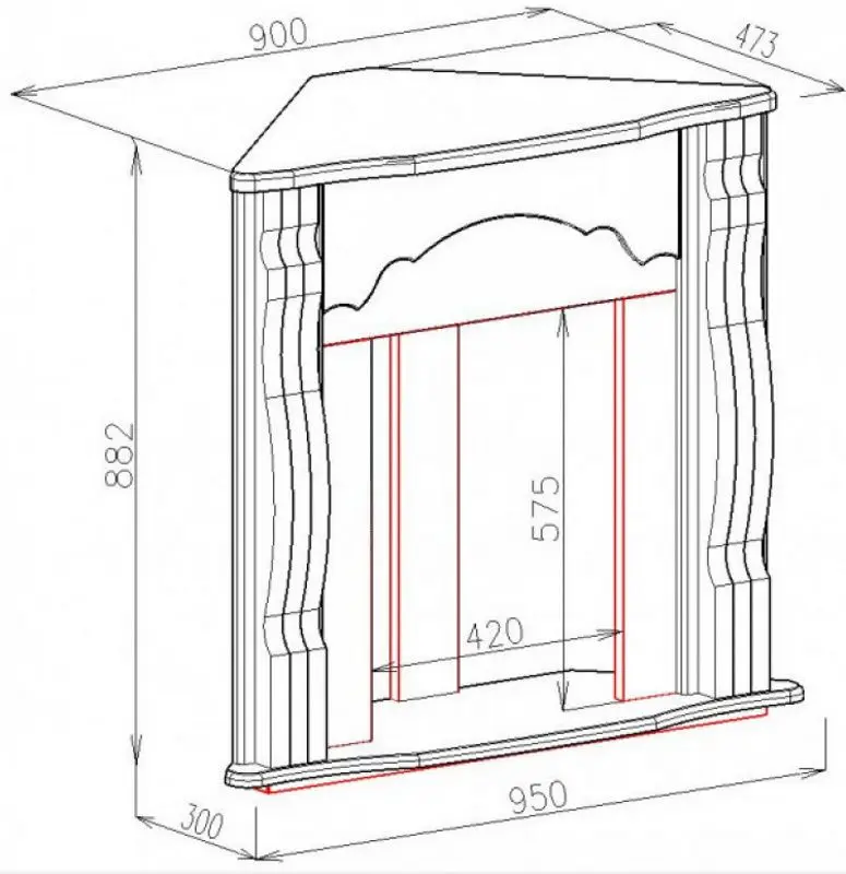 Semineu de colt Clasic cu focar Meridian (Nut)