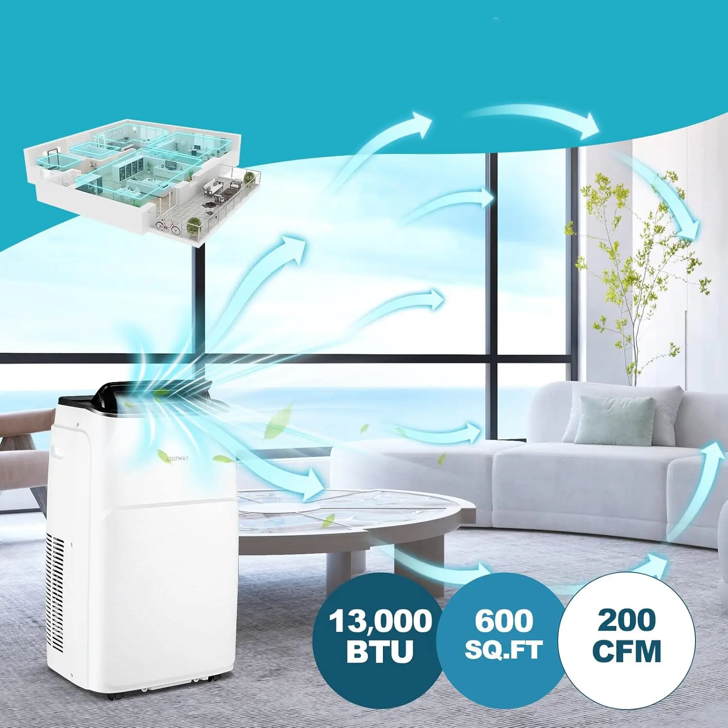 Мобильный кондиционер Costway FP10744DE-WH (White) - 3