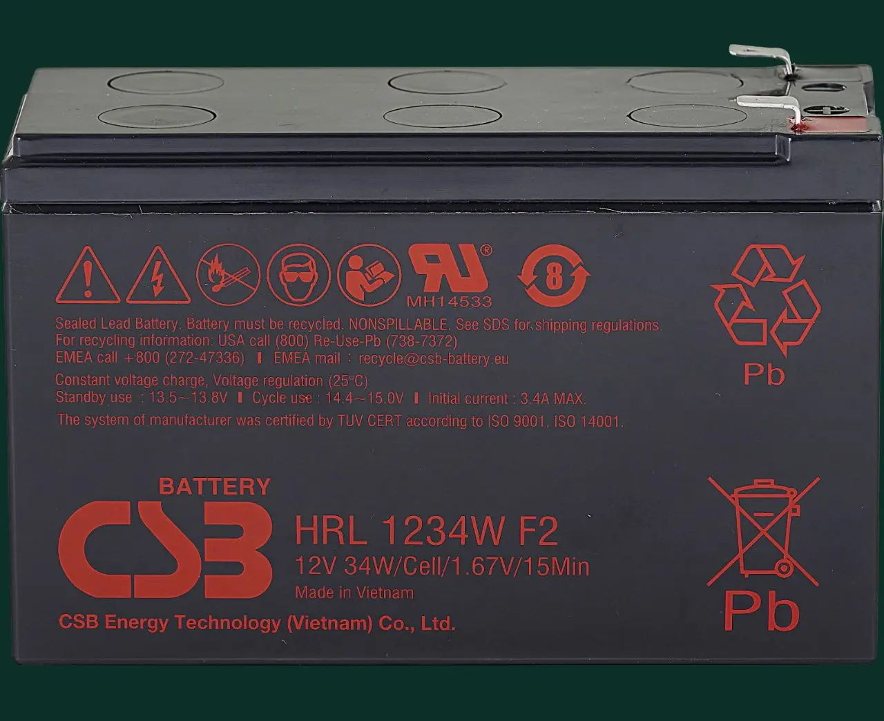Acumulator pentru UPS CSB HRL 1234WF2 12V/9AH (Black) - 3