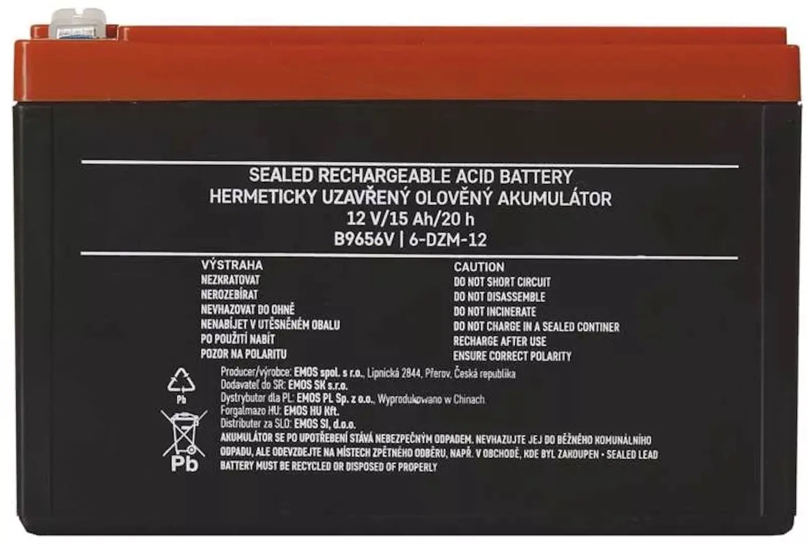 Acumulator pentru UPS Emos Faston B9656V 12V 15Ah (Black/Red)