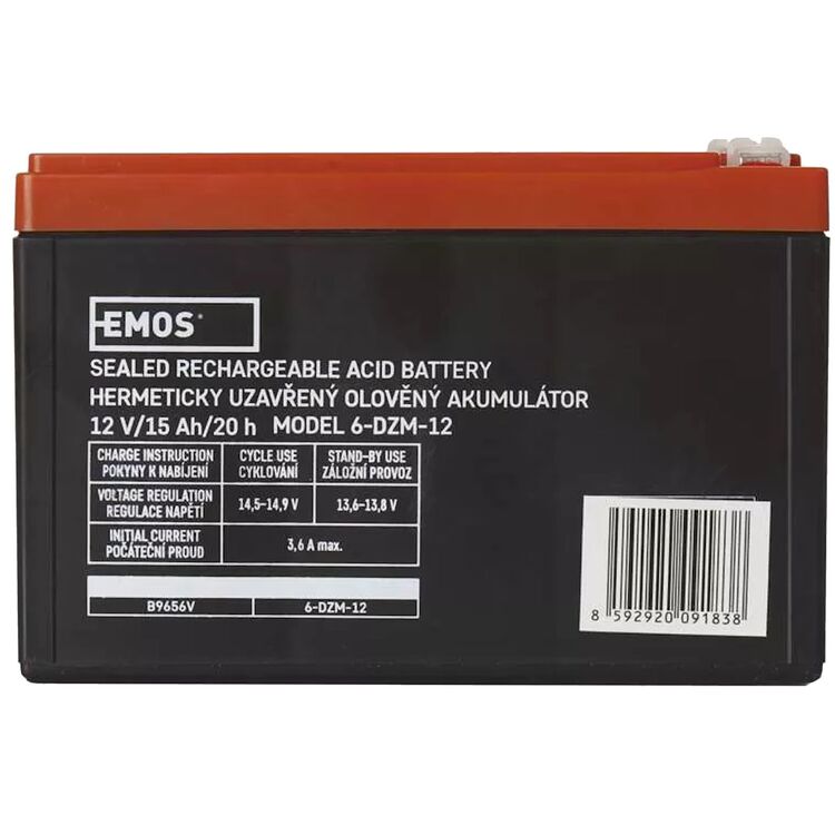 Аккумулятор для ИБП Emos Faston B9656V 12V 15Ah (Black/Red)