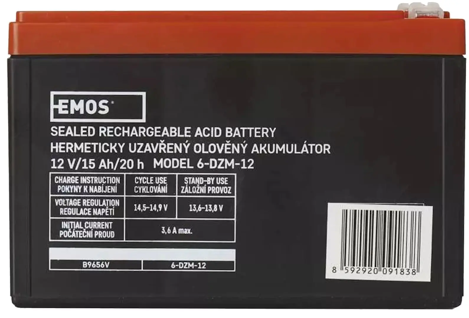 Acumulator pentru UPS Emos Faston B9656V 12V 15Ah (Black/Red)