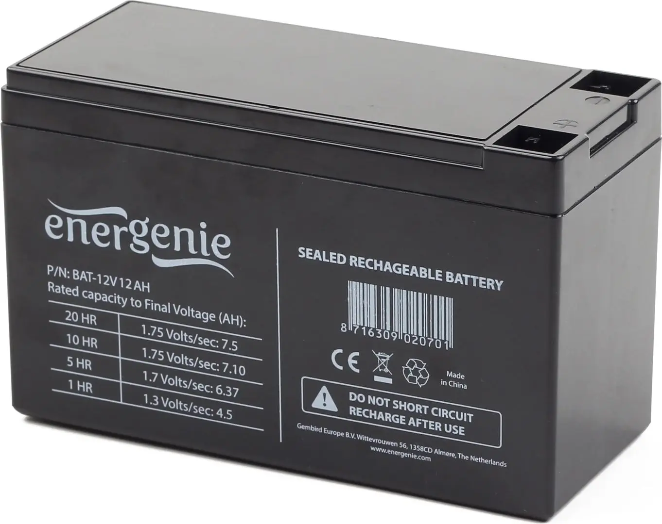 Acumulator pentru UPS Gembird Energenie BAT-12V12AH 12V/12Ah (Black)