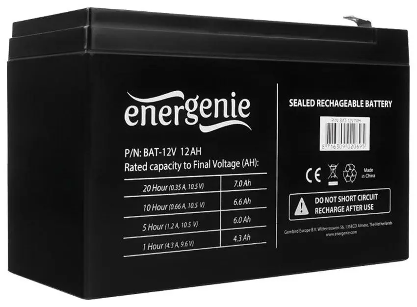 Acumulator pentru UPS Gembird Energenie BAT-12V12AH 12V/12Ah (Black)