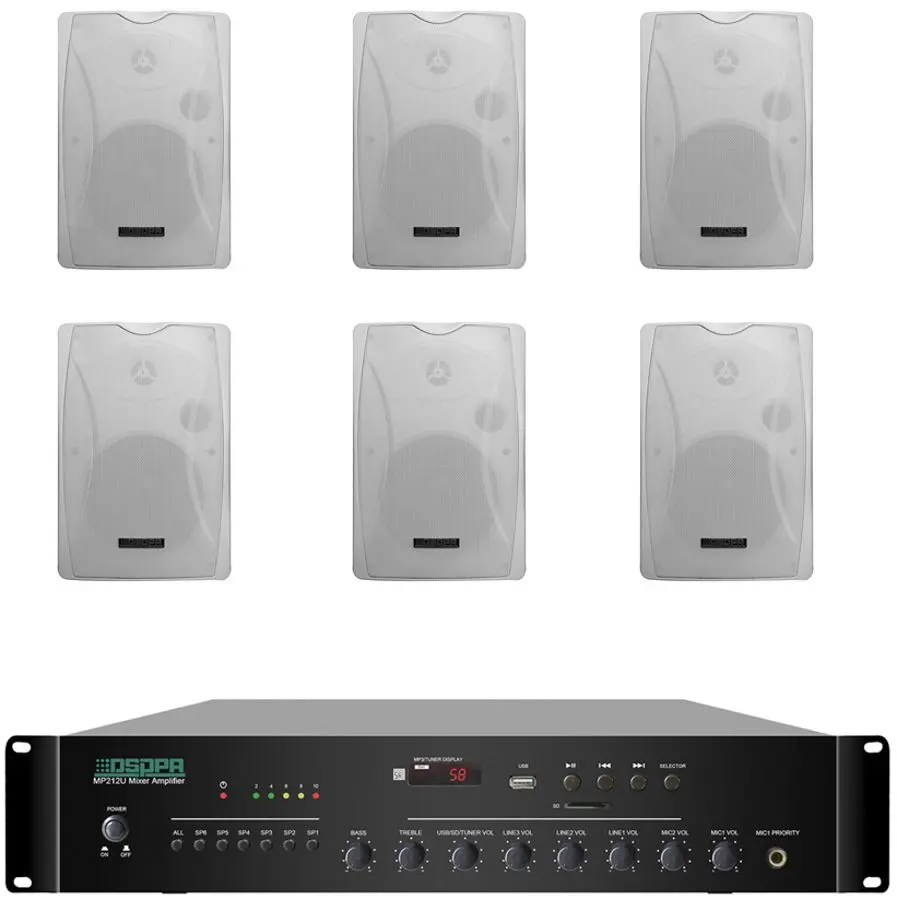 Set amplificator + sistem acustic DSPPA MP212U+DSP8062 (Black/White)