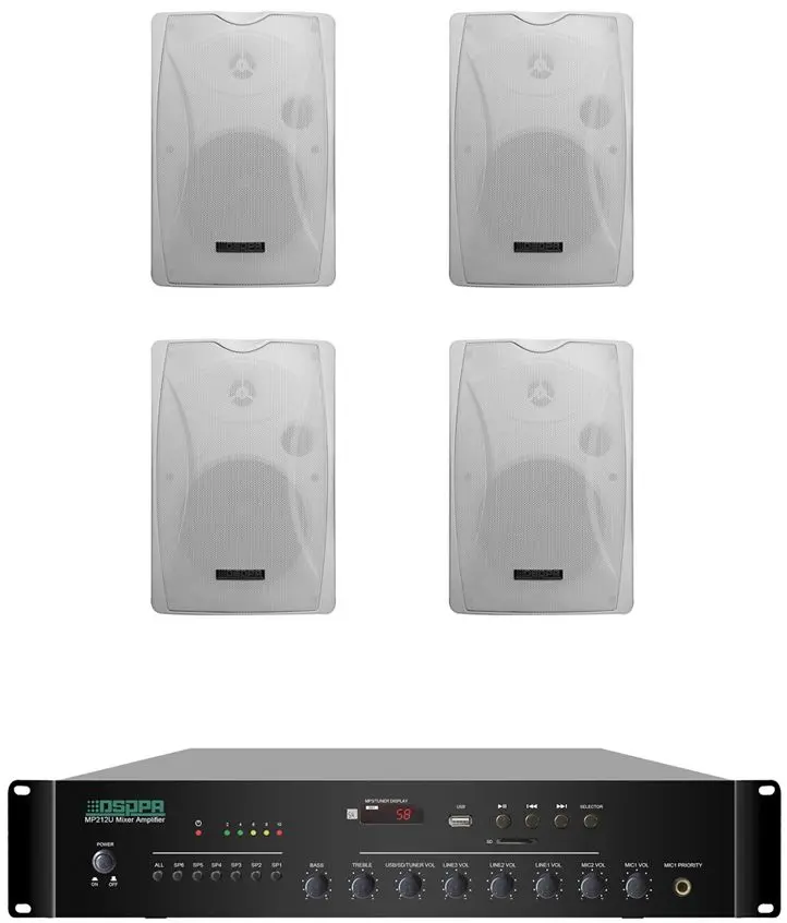 Set amplificator + sistem acustic DSPPA MP212U+DSP8063 (Black/White)