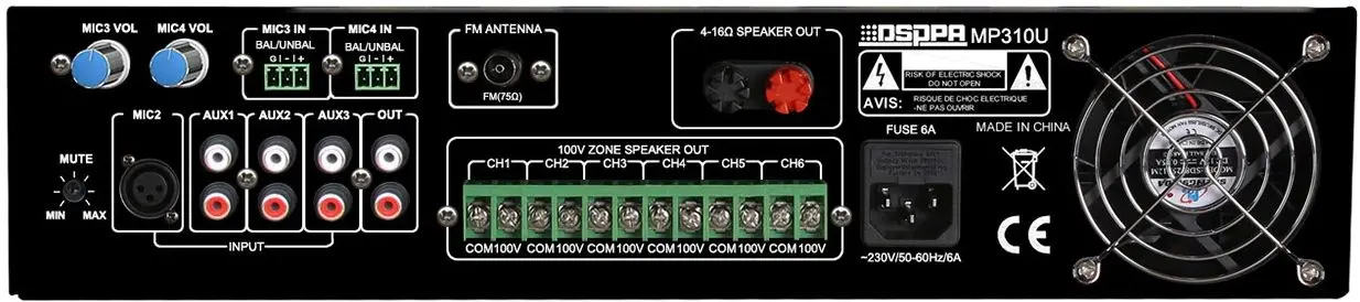 Set amplificator + sistem acustic DSPPA MP310U+DSP8062 (Black/White) - 3