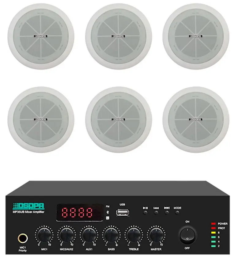 Set amplificator + sistem acustic de tavan DSPPA MP60UB+DSP802 (Black/White)