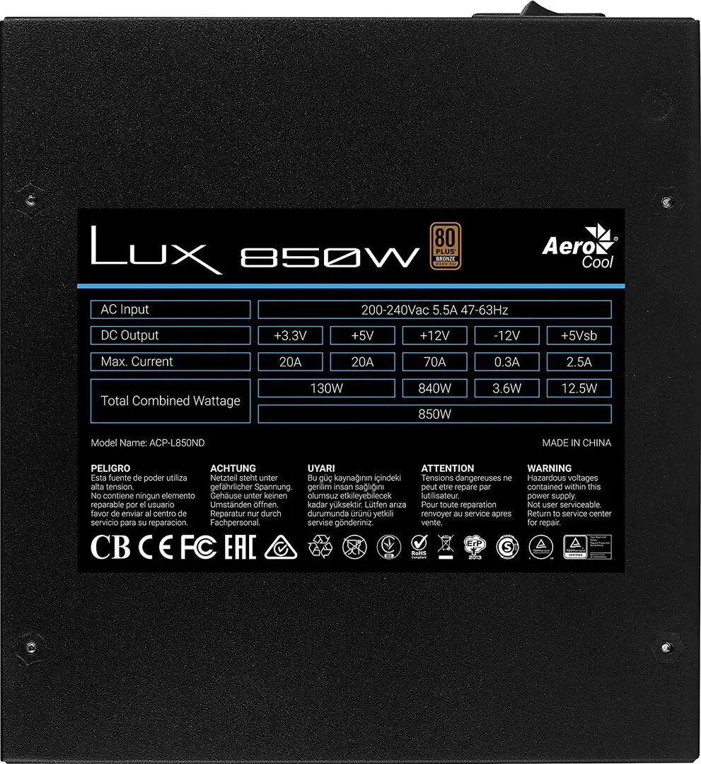 Sursa de alimentare AeroCool LUX 850W (Black) - 6