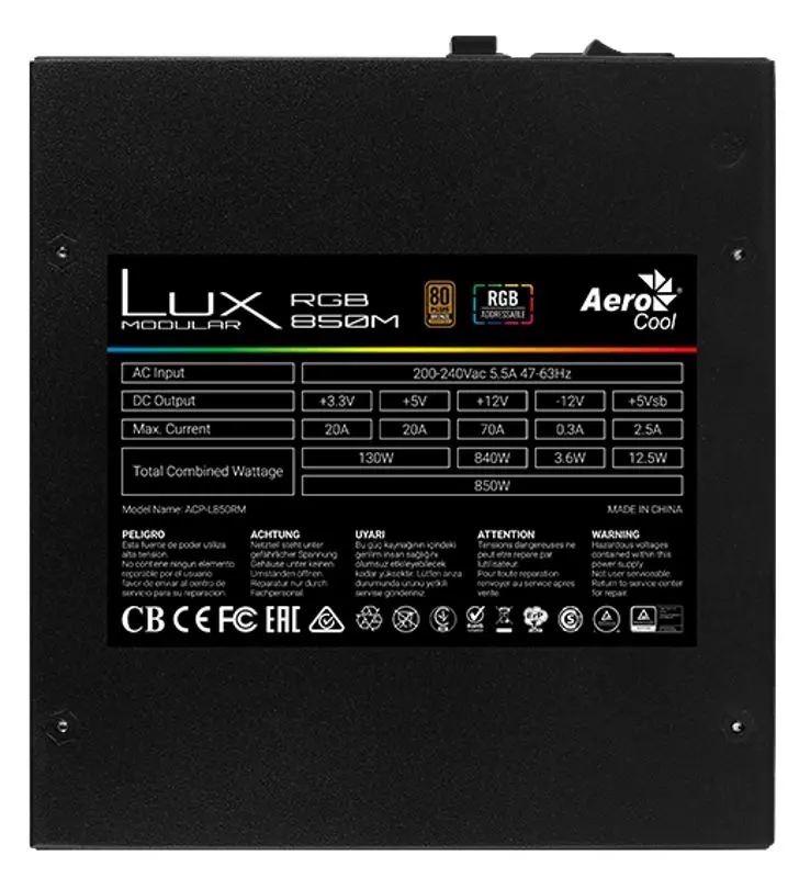 Sursa de alimentare AeroCool Lux RGB 850M (Black) - 10