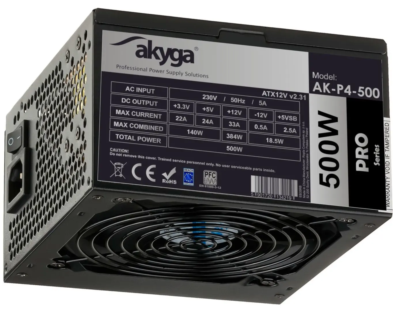 Блок питания Akyga AK-P4-500 (Black)