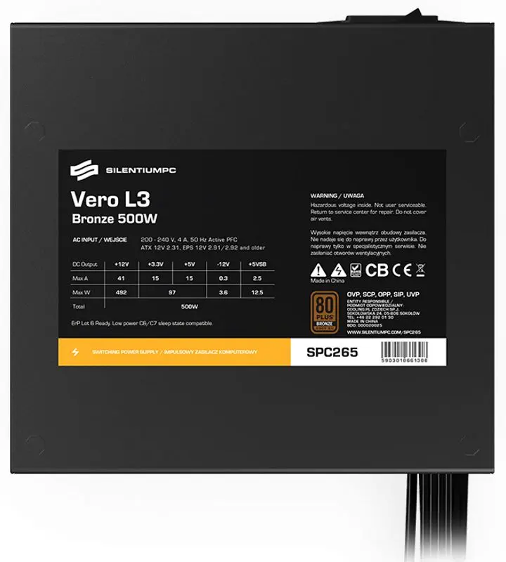 Sursa de alimentare SilentiumPC Vero L3 Bronze 500W (Black) - 6