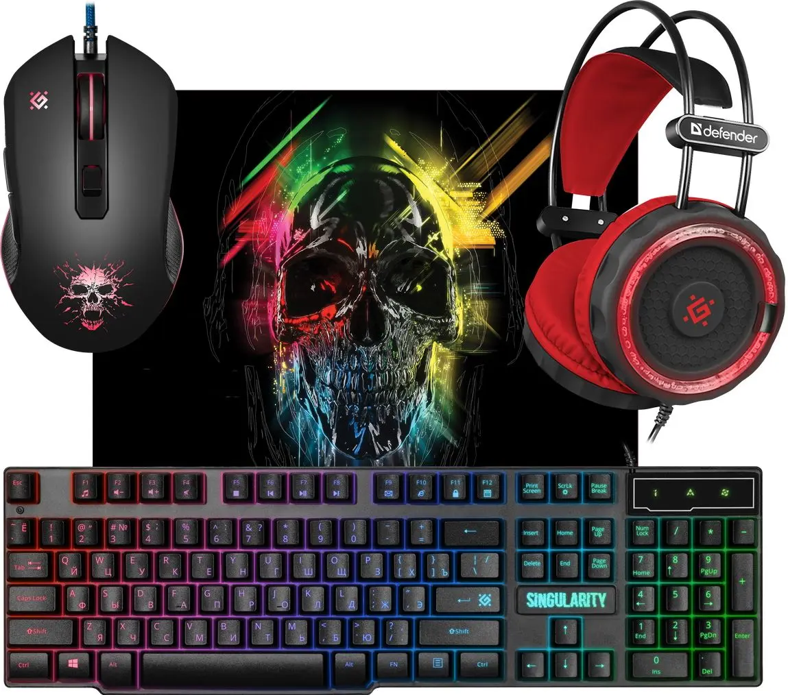 Set tastatură + casti + mouse + covoras Defender Singularity MKP-118 (Black)