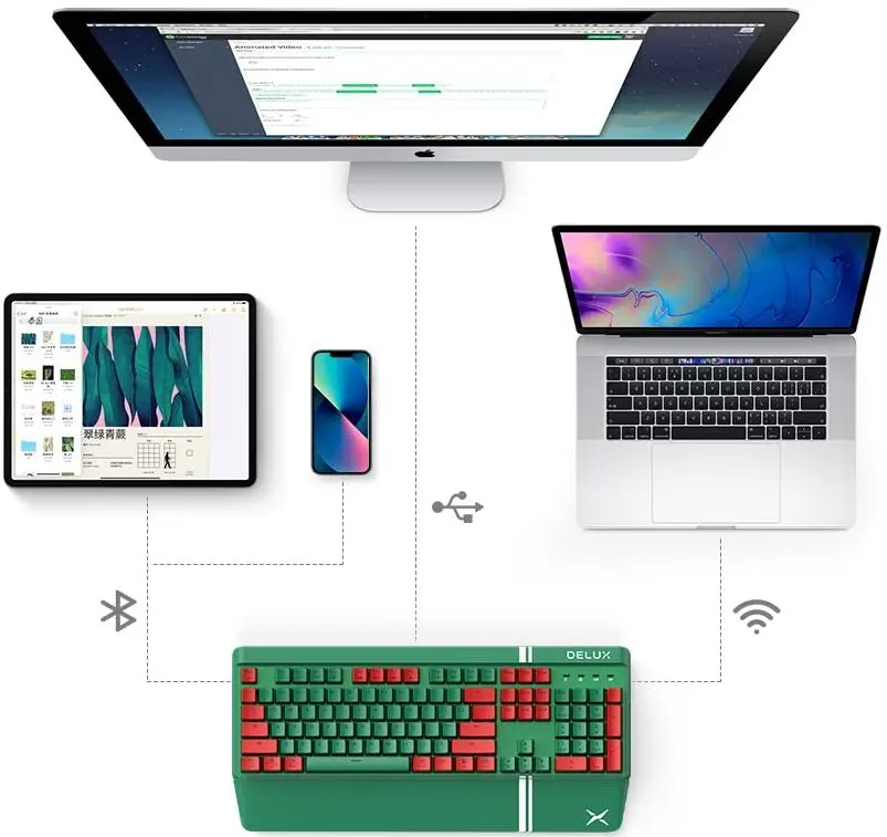 Tastatura fara fir Delux KM17DB (Green/Red) - 5