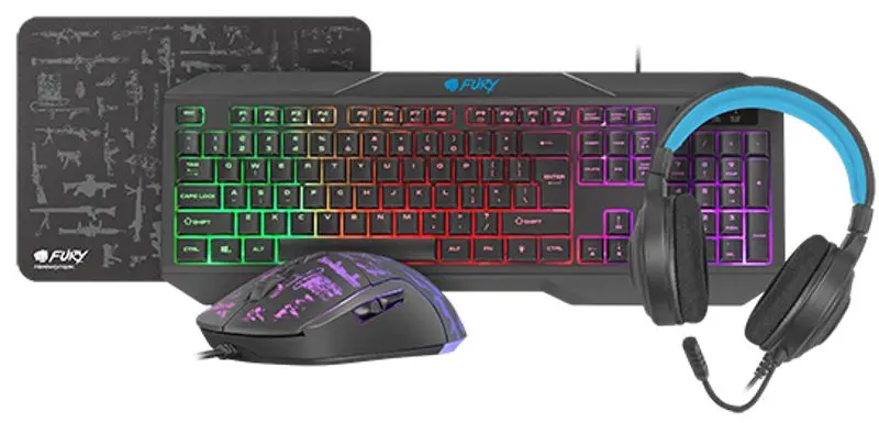Игровой набор 4в1 клавиатура + наушники + мышь + коврик Fury Thunderstreak 3.0 (Black) - 2