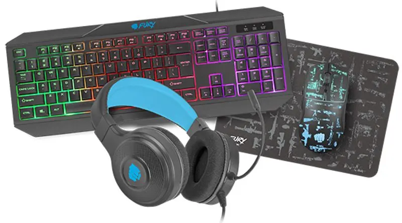 Игровой набор 4в1 клавиатура + наушники + мышь + коврик Fury Thunderstreak 3.0 (Black)