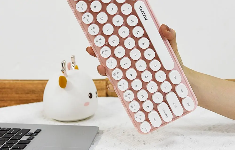 Set tastatura + mouse fara fir Mofii Bean (White/Pink) - 2