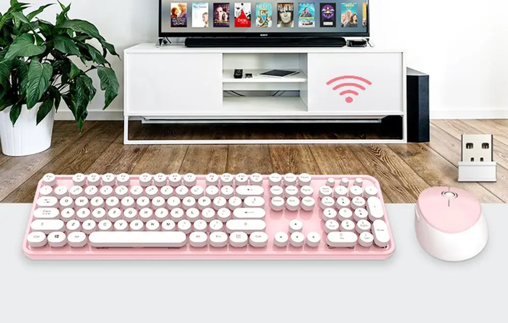 Set tastatura + mouse fara fir Mofii Sweet (White/Pink) - 5