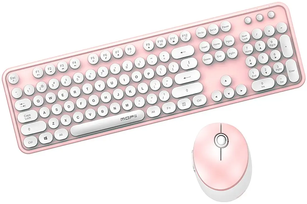 Set tastatura + mouse fara fir Mofii Sweet (White/Pink)
