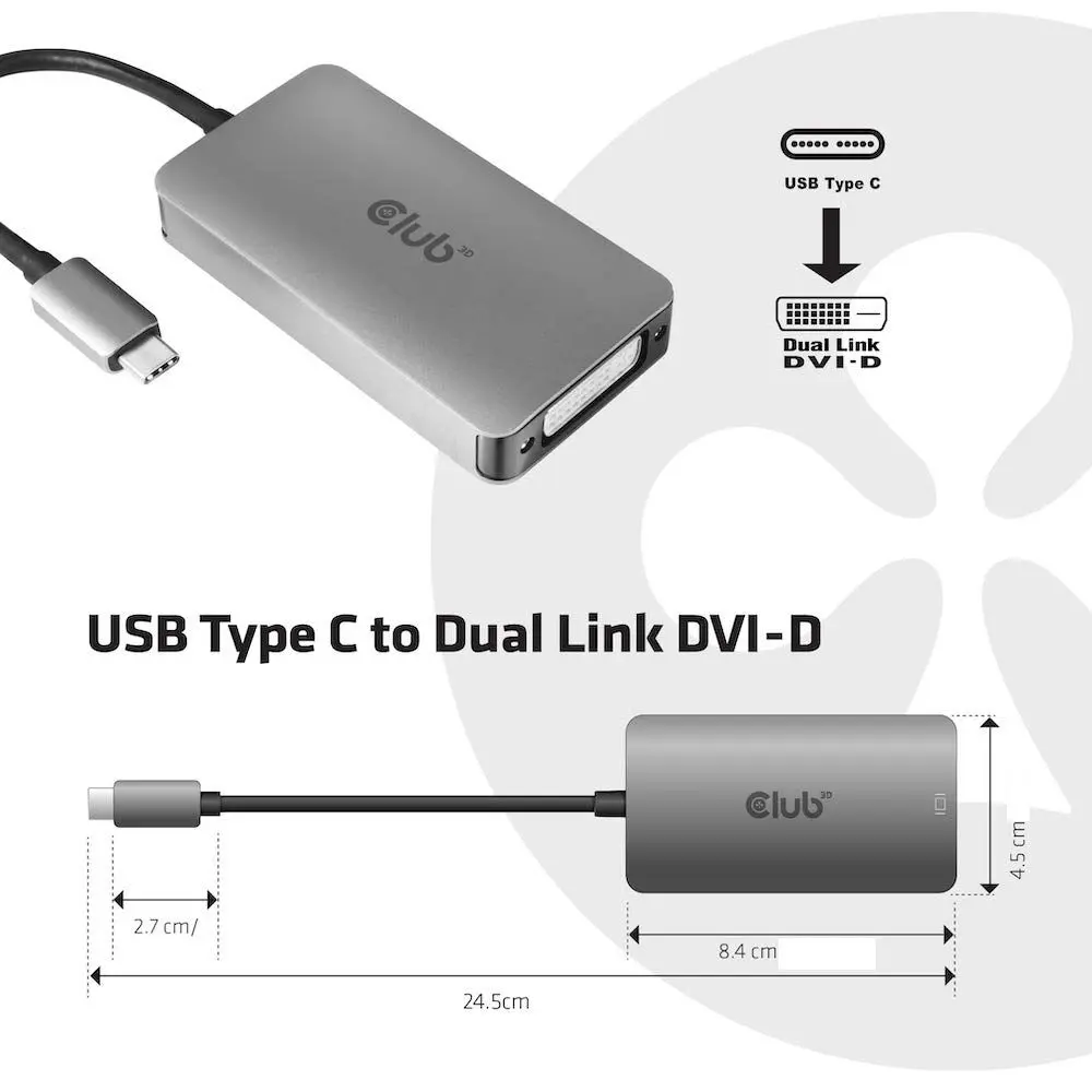 Адаптер USB Type C to DVI-I Club3D CAC-1510 (Aluminium)