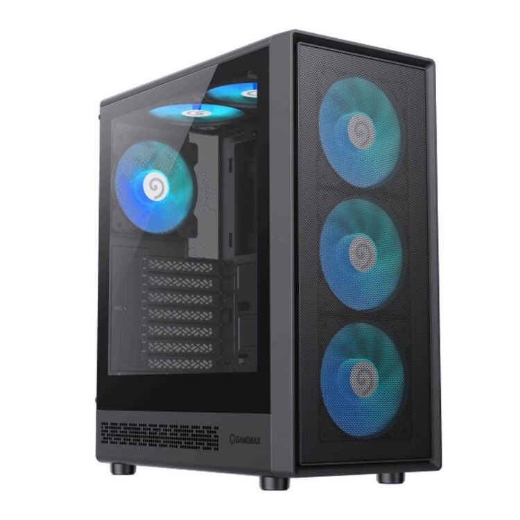 Case ATX GAMEMAX Storm 2 AB, w/o PSU, 0.4mm, 6x120mm ARGB fans , Front Mesh, Tempered Glass, 1xUSB-C, 1xUSB3.0, 1xUSB2.0,  2x2.5", 3x3.5", Black