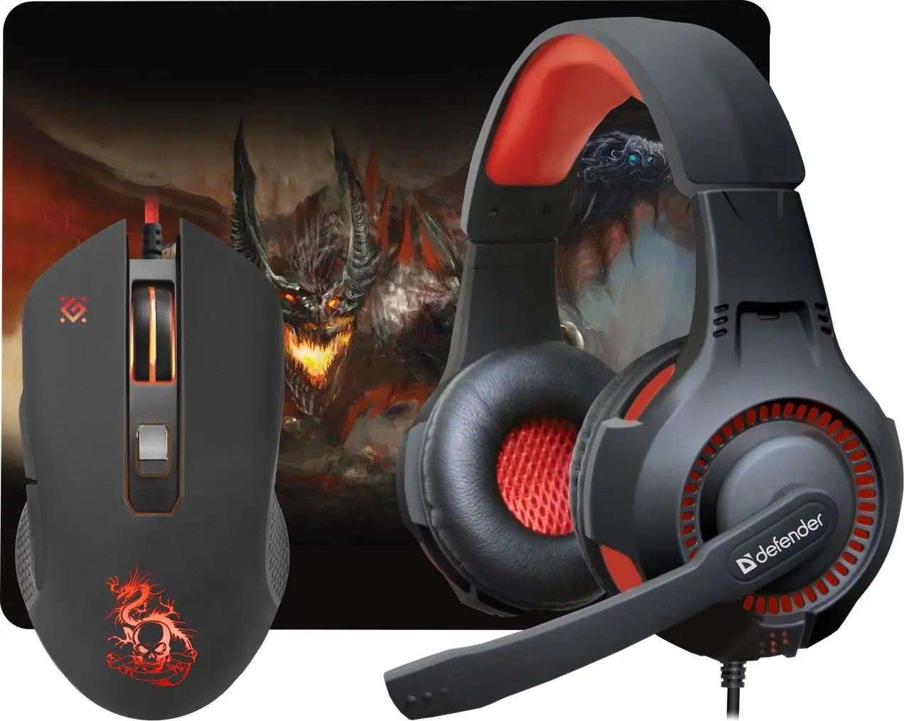 Gaming set 3in1 mouse + casti + covoras pentru mouse Defender Devourer MHP-006 (Black/Red)