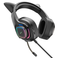 Casti Hoco W107 Cute Cat Elf (Black/Green) Thumb