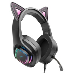 Casti Hoco W107 Cute Cat Phantom (Black/Pink)
