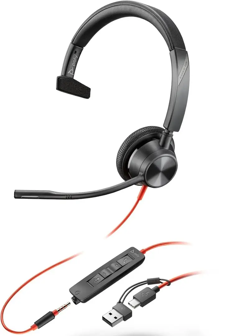 Casca mono Poly Blackwire 3315 (Black)