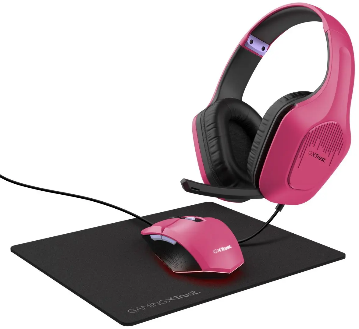 Set casti + mouse + covoras Trust Tridox GXT 790 (Pink/Black)