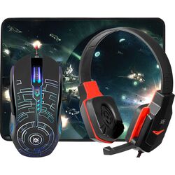 Set casti + mouse + covoras pentru mouse Defender Fortress MHP-012 (Black)