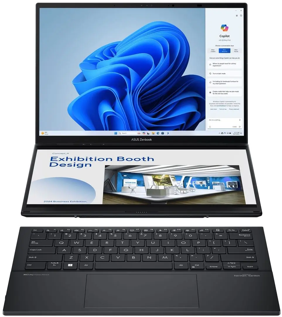 Laptop Asus Zenbook Duo UX8406MA-PZ043X Intel Core Ultra 9 185H 32GB LPDDR5X /2TB SSD W11P (Inkwell Gray)