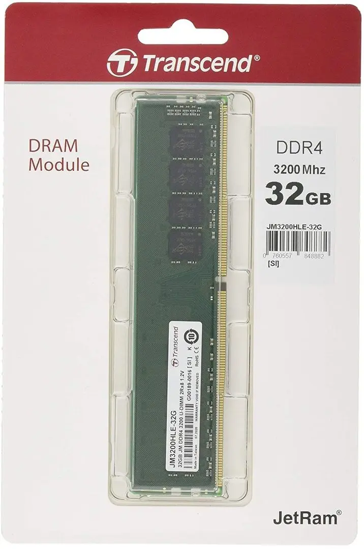 Оперативная память Transcend DIMM DDR4 32GB 3200MHz PC25600 CL22 (JM3200HLE-32G)