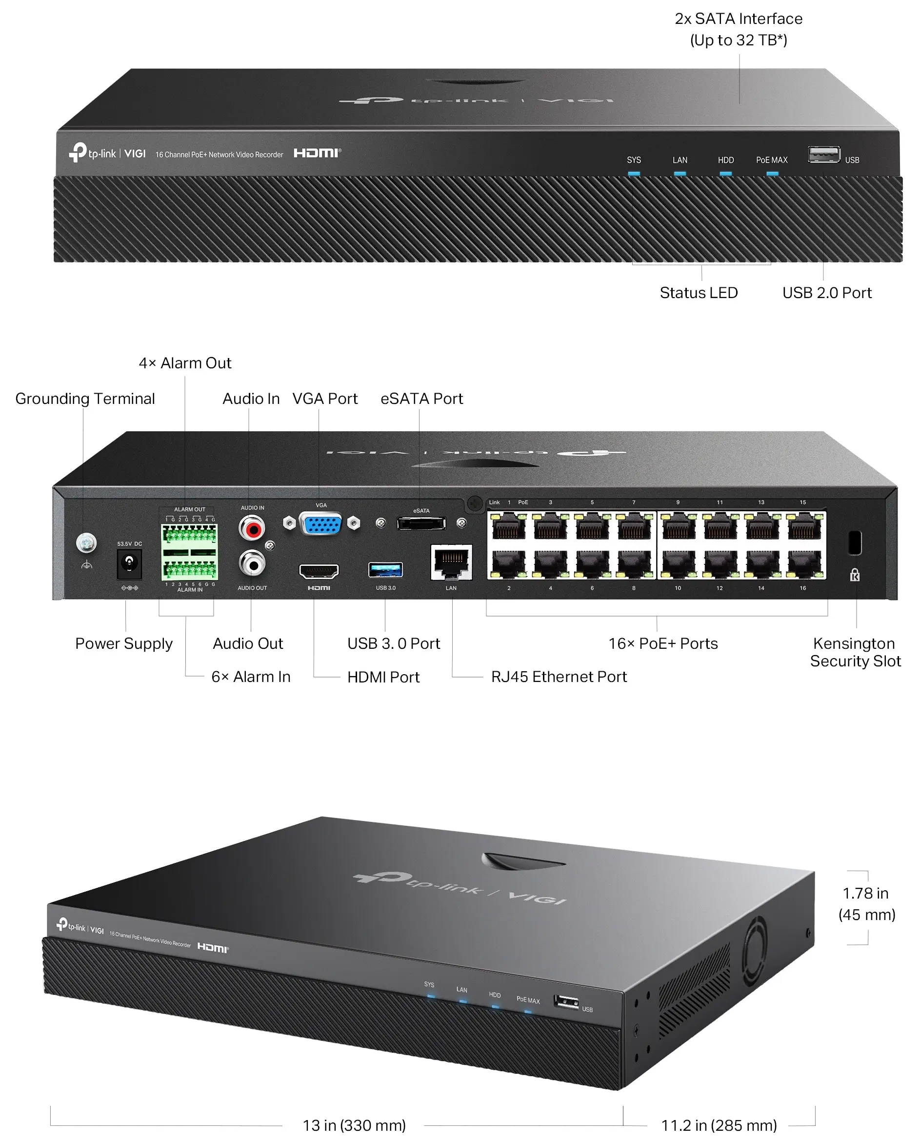 IP видеорегистратор TP-Link VIGI NVR2016H-16P (Black) - 4